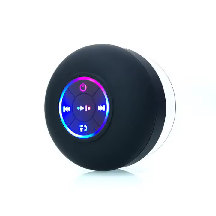 Altavoz de Ducha HD portátil Manos libres Bluetooth waterproof y Caídas Resistant, Luz LED Sucker adicional incorporada, 2 horas de reproducción, ajustado para Piscinas, Baños, Cocina - 1