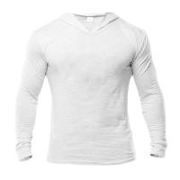 Camiseta De Manga Larga Para Hombre Con Capucha Estilo Fitness Tejido De Algodón Y Poliéster Corte Slim Para Gimnasio Y Bodybuilding - details 10