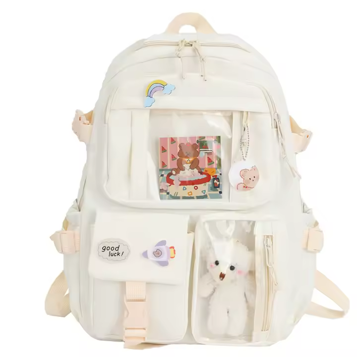 Mochila De Nylon Impermeable Para Mujer Con Múltiples Bolsillos Kawaii Para Estudiantes Con Capacidad Para Laptop Y Libros - 1