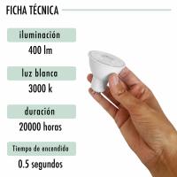 Bombilla Luz Led Gu10 5W, Fuente de 400 Lúmenes, Luz Blanca Cálida, Equivalente a 35W-40W Halógena. Ángulo de Haz 120º, Pack de 3 Bombillas Regulables. essential by natural bio pharma - details 0