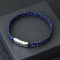 Nuevo Pulsera De Cuero Para Hombre Con Acero Inoxidable Sin Desvanecimiento Pulsera De Surf Cable Regalo Para Marido Bijoux Homme Joias - details 4