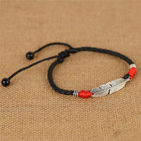Anklet De Cuero Para Hombres Y Mujeres Con Encanto De Hoja De Pluma Hecho a Mano Cadena De Pie Para Playa Joyería De Sandalias Sin Metal - details 3