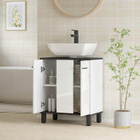 HOMCOM Mueble Bajo Lavabo, Mueble de Baño Compacto con Estante Ajustable, 2 Puertas, Estilo Moderno, para Lavabo con o sin Pedestal, 60x34x70 cm, Blanco Brillo - details 3