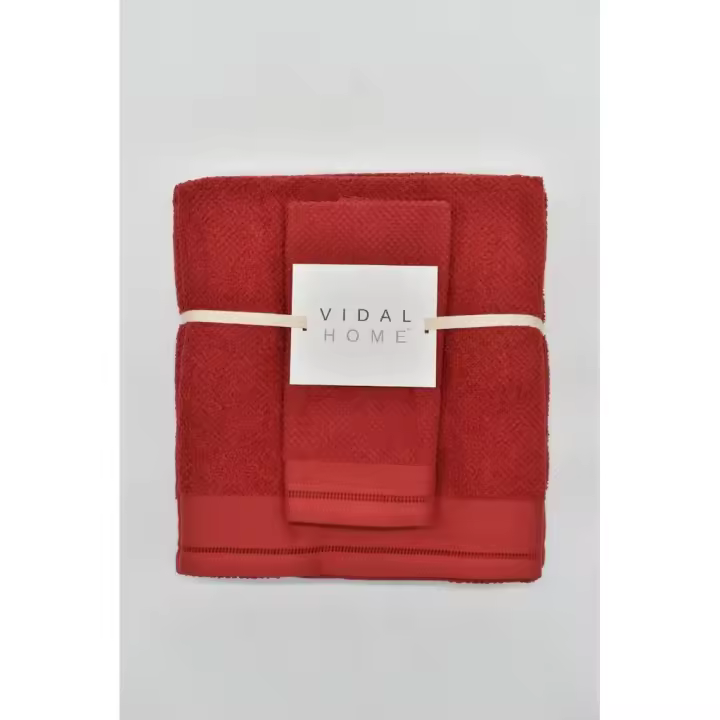 Juego de 3 Toallas, 100% Algodón, Modelo Ponto Aberto, Color Rojo, Vidal Home - 1