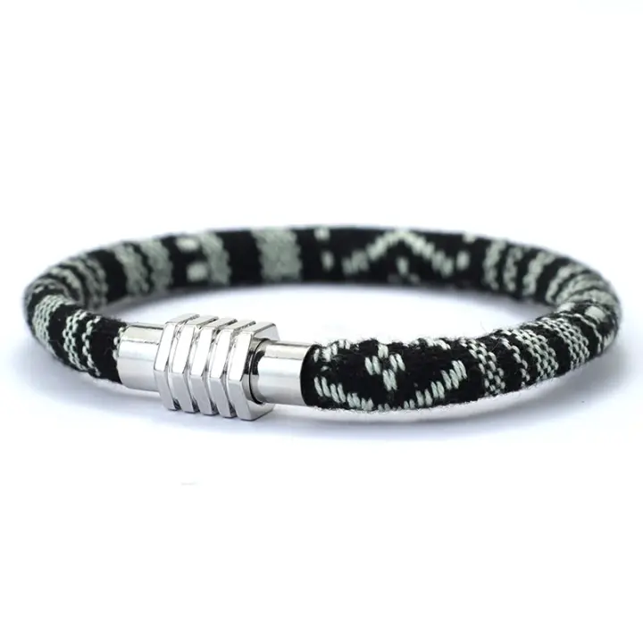 Nuevo Pulsera Minimalista De Hilo Para Hombre Joyería De Playa Bohemia Accesorios Éticos Pulsera De Cuerda Regalo Para Él Material COTON Metálico Tipo De Cadena De Cuerda Clavija Magnética Estilo Geométrico - 1