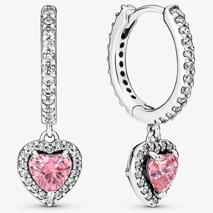 Pandora Pendientes de Aro en Plata de Ley Corazón de Halo Abrazo Brillante 291445C01，Incluye Caja Original - 1