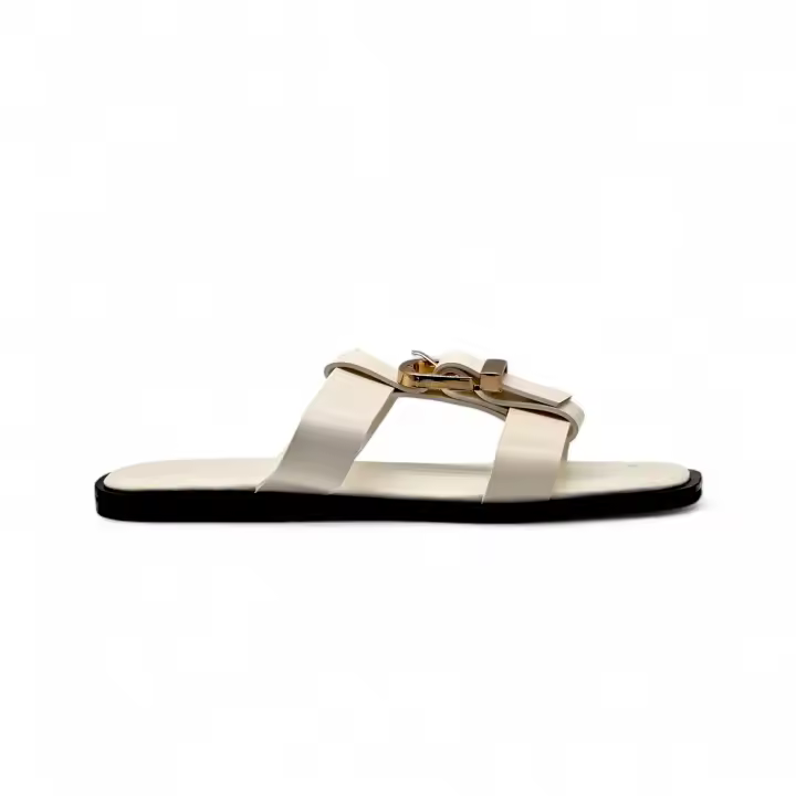 Calzados soraia, Sandalias Planas de Mujer con Punta Cuadrada, Diseño Elegante con Hebilla Decorativa, Estilo Minimalista y Sofisticado, Calzado Abierto para Verano, Ideal para Eventos, Paseos o Uso Diario Playa Metal Lazo Playa - 1