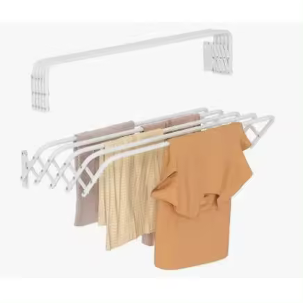 Tendedero Extensible Pared 60/80/100/120cm, Tendedero Plegable de Pared de Interior o Exterior de Acero Blanco, Tendedero Extensible de 5 barras. - 1