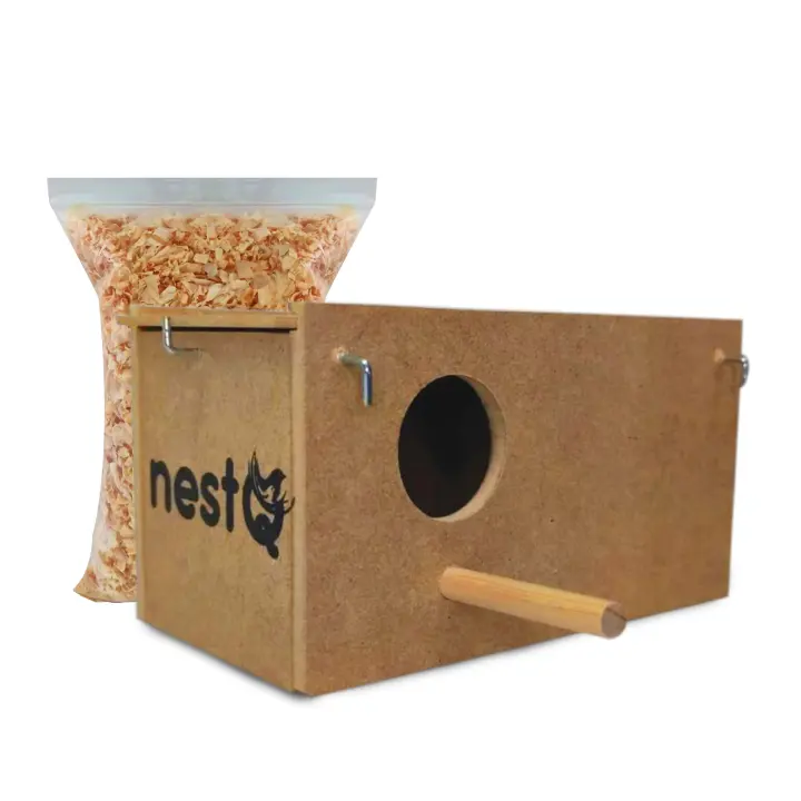 nestQ Nido para Periquitos con Viruta para la Cama con Enganches para la Jaulas de Aves, Casita de Cría de Madera para Pájaros, 20 cm x 11 cm x 11 cm - 1