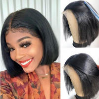Pelucas Bob Cortas En Venta Con Parto Lateral Frontal De Encaje Peluca De Cabello Humano Brasileño Alineado Para Mujeres Negras Pre Desplumadas Remy Textura Larga Y Suave Tamaño Promedio - details 1