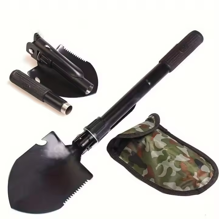 Shovel De Sobrevivencia Compacta 5-en-1 En Acero Inoxidable Durable Con Compas Lámina Y Abrebotellas Para Aventuras Al Aire Libre - 1