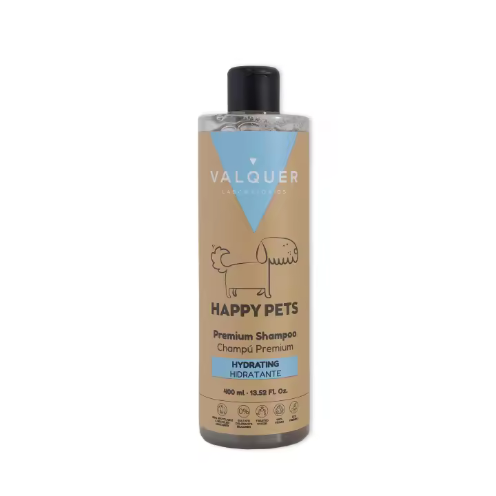 Valquer Laboratorios Champú Premium Hidratante para Mascotas - 400 ml. Diseñado especialmente para pelajes secos y estropeados. Este champú proporciona una limpieza profunda y ayuda a restaurar la hidratación y el brillo natural del pelo de tu mascota. - 1