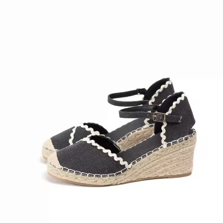 Sandalias de Cuña Media para Mujer con Ribete Ondulado en Contraste y Cierre de Pulsera al Tobillo Estilo Alpargata Paloma Wang - 1