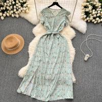 Vestido Bohemio De Verano Para Mujer Estampado Floral Vintage V-Neck A-Line Midi Con Abertura Elegante Ropa Casual Female - details 26