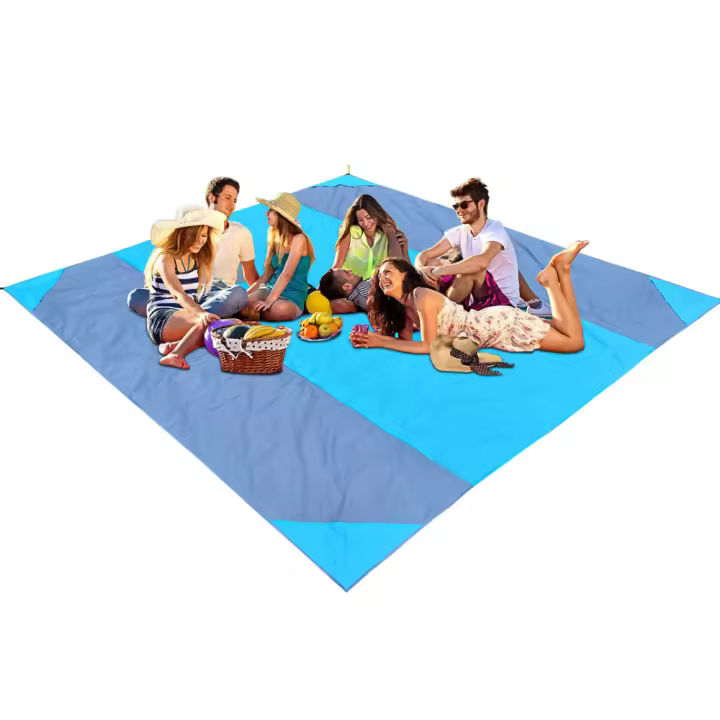Manta De Camping Impermeable Extra Grande Para Playa Y Pícnic Matrícula De Seda Portátil Ligera Con Bolsillo Sand Free Para Exteriores Y Acampar Tamaño 300X280cm Azul - 1
