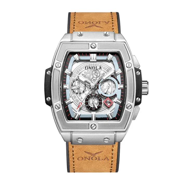 Reloj De Lujo Para Hombre ONOLA Diseño Clásico De Barril Multifuncional Resistente Al Agua De Cuero Cuarzo Casual Reloj De Mano - 1