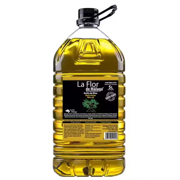 Aceite De Oliva Suave La Flor De Málaga - Garrafa PET 5 Litros con Asa Negra, Perfecto para Cocinar, Aliñar y Disfrutar en Crudo. Suavidad y Elegancia en Cada Gota - 1
