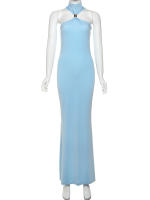 Vestido Maxi Sin Mangas De Halsk Para Mujer Kliou Estilo Clásico De Cuello Alto Alta Calidad Polyester Spandex Vestidos Elegantes Para Noche - details 1