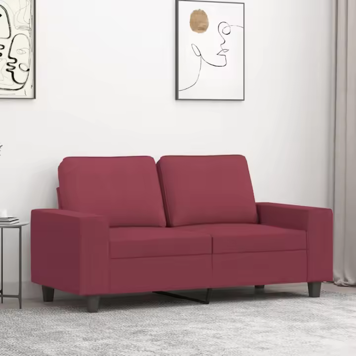 vidaXL Sofá de 2 plazas de tela rojo tinto 120 cm - 1