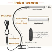 Lámpara De Escritorio LED 10W Con Pinza Luz De Lectura Dimmer De 10 Niveles 3 Modos De Iluminación Flexible Para Estudio USB - details 4