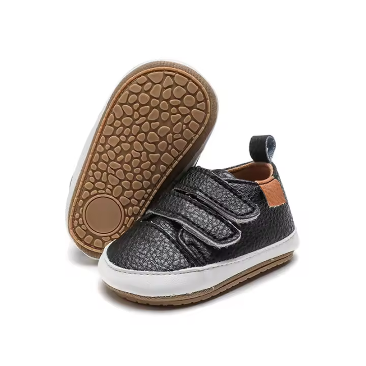 Zapatillas De Cuero Para Bebés Niños Y Niñas Primer Pasador Todoterreno Suave Talla 0-18 Meses Cierre De Correas Estilo Simple - 1