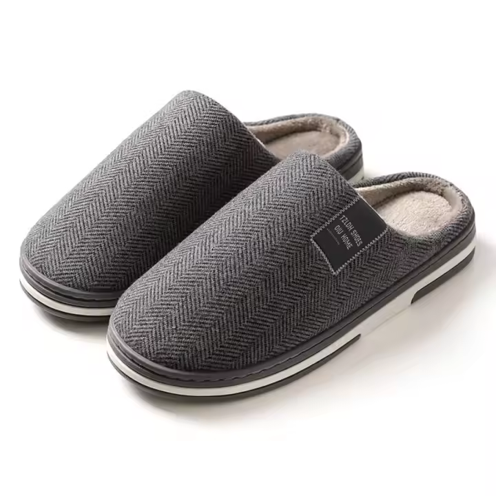 Zapatillas De Casa Para Hombre Invierno Cómodas Y Cálidas Antideslizantes Para Interior Pareja Pantuflas De Tela De Algodón - 1