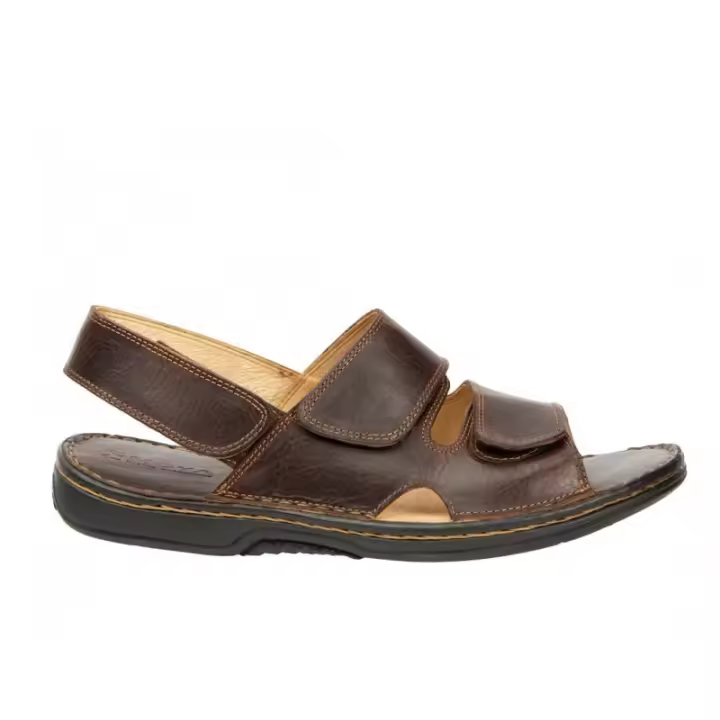 Sandalia Confort Velcros Para Hombre Piel Referencia: M907 Negro, Marrón Sandalia confortable en piel color Negro, con el forro y la planta de piel. Ajustable con doble velcro ancho en empeine y correa velcro en talón. - 1