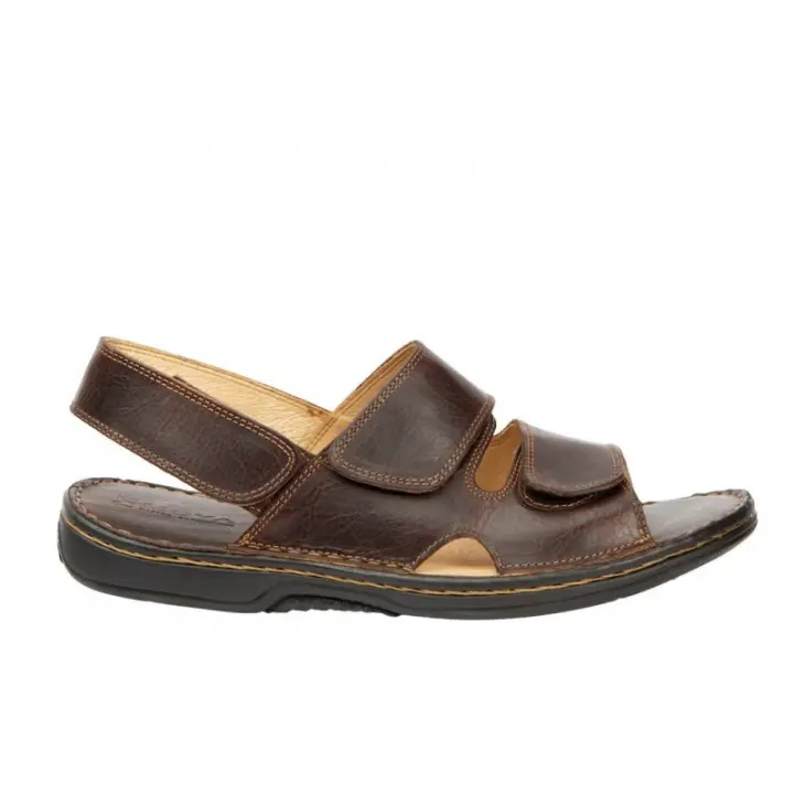 Sandalia Confort Velcros Para Hombre Piel Referencia: M907 Negro, Marrón Sandalia confortable en piel color Negro, con el forro y la planta de piel. Ajustable con doble velcro ancho en empeine y correa velcro en talón. - 1