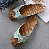 Sandalias De Verano Para Mujer Pantuflas De Playa Transpirables De Lino Plataforma Baja Casual Con Lazo Zapatos De Tacón Plano - details 2