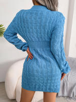 Vestido De Suéter De Punto Para Mujer Otoño Invierno Casual Manga Larga Colores Negro Blanco Azul Ajustado Cuello En V - details 11