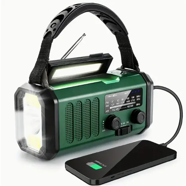 Radio de emergencia de 10000 mAh, radio con energía solar, radio con manivela, radio meteorológica NOAA AM/FM, 3 métodos de carga, batería de polímero, sirena SOS, cargador de teléfono celular en caso de emergencia - 1