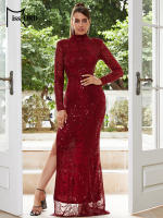 Vestido Largo Rojo Con Lentejuelas Y Abertura En El Costado Para Mujer Missord Vestido Bodycon De Fiesta Noche Prom Para Edad 25-35 - details 2