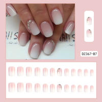 24pcs/set Uñas Postizas Cortas En Gradient Nude Rosa Jalea Brillante Estilo Cuadrado Ballet Frances Reutilizables Press on Falsas Uñas - details 14