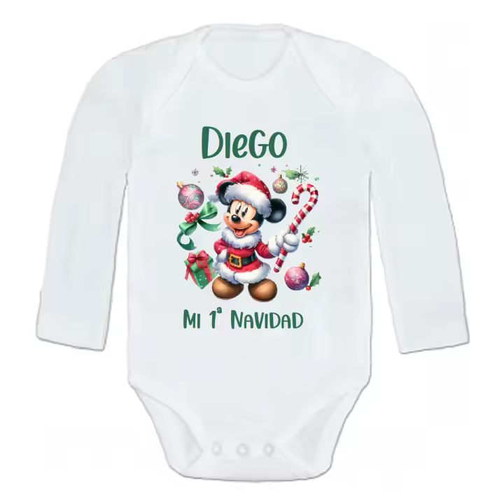 Body de bebé personalizado con el nombre Navidad Mickey talla de la 3 a la 18 meses Roly - 1