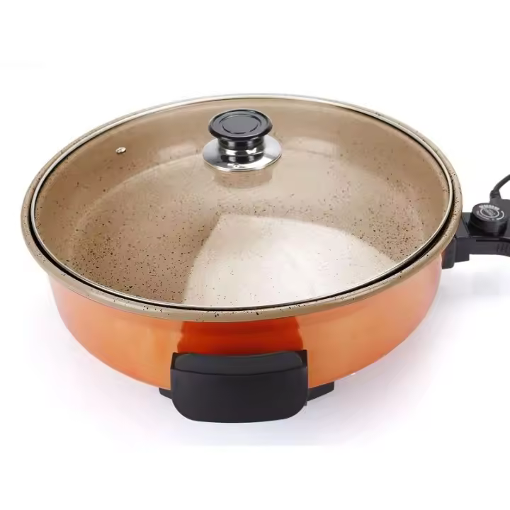 BeproHome Tekno Cheff Grill Natural Stone Evolution 40 cm  Pizza Pan, Paellera con Tapa Vidrio y Mangos tacto frio - 1