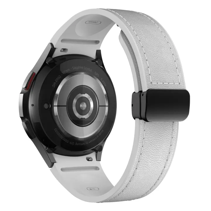 Correa De Cuero Genuino Y Silicona Para Samsung Galaxy Watch 7 6 5 44mm 40mm 20 Bracelet Galaxy Watch 6 4 Classic 47mm 46mm 43mm 42mm Unisex - 1