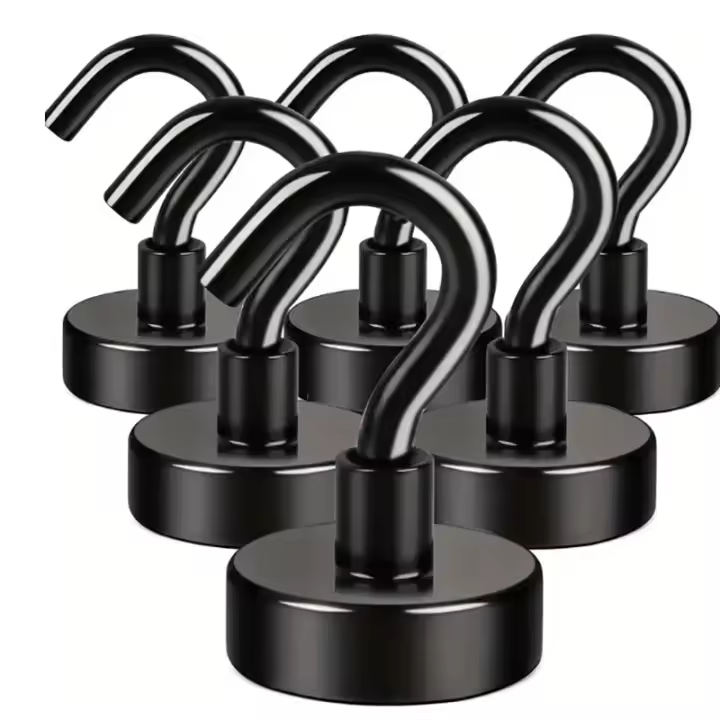 6Pcs Gancho Magnético Negro 15 Lbs (Aproximadamente 7Kg) Para Colocaciones Internas Cocinas Lugares De Trabajo Oficinas Y Garage - 1