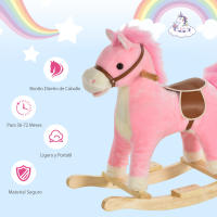HOMCOM Caballo Balancín para Bebé Mayores de 36 Meses Juguete Balancín de Felpa Suave con Música Relinchos Sonidos de Galope Boca y Cola Móviles 65x32,5x61 cm - details 3
