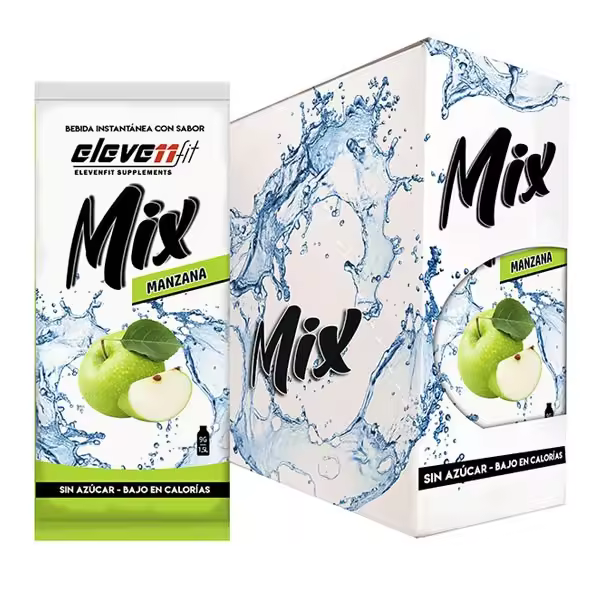 Eleven Fit Mix Instantáneo, Caja de 24 Sobres Sabor Manzana - Prepara 1.5L de Bebida Saludable - Sin Azúcar, Baja en Calorías y Carbohidratos - Ideal para Agua/Leche, Cocinar y Preparar Postres - Mejora tu Dieta - Apto para Adultos y Niños - 1