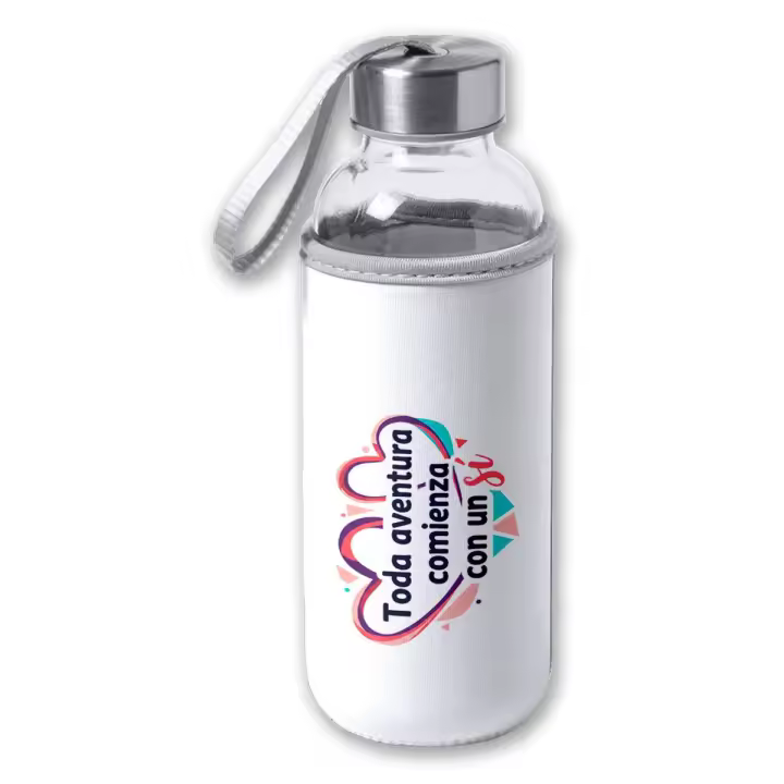 MERCHANDMANIA Bidón de 420 ml con Funda de neopreno frase motivadora amor aventura san valentin tapon seguridad - 1