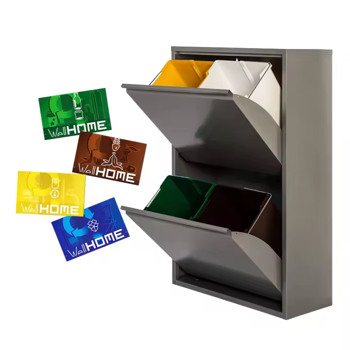 Cubo de Basura Metálico Wellhome - 4 Compartimentos - 68L - 1