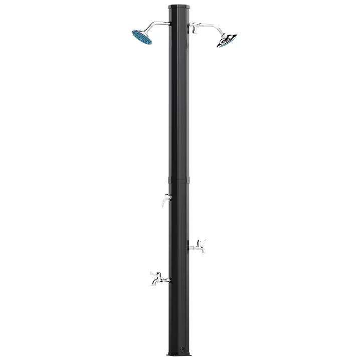 Outsunny Ducha de Jardín Solar 35 L Ducha Solar Exterior con 2 Cabezales Giratorios Grifos de Pies y Agua Caliente Máximo 55 °C para Piscina Camping Patio 73x18x217 cm Negro - 1