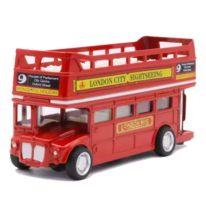 Modelo De Autobús De Doble Piso Británico Europeo 1:64 En Metal Para Niños Juguete De Simulación Con Retroceso Pull Back Decorativo Antiguo - 1