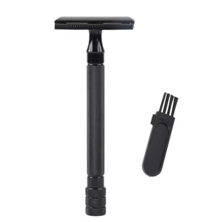 Maquinilla de afeitar de seguridad de doble filo, mango largo, maquinilla de afeitar clásica, soporte para afeitadora Manual, negro - 1