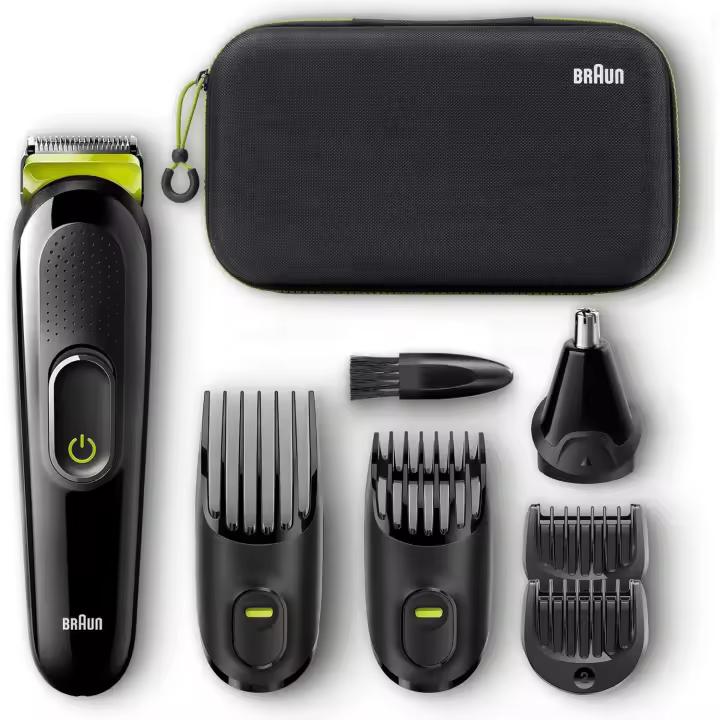 BRAUN MGK3921 TS - Recortadora 6 en 1 para Hombre • Corte Preciso • Incluye 5 Accesorios • Negro/Verde - 1