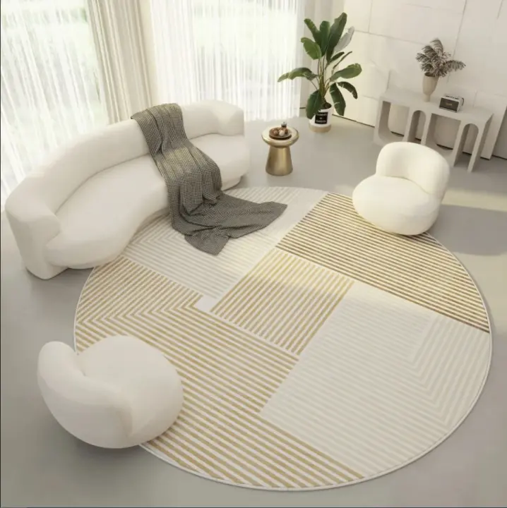 VIKAMAM Mantel Nórdico Geométrico Circular Alfombra Sencilla De Líneas Para Sala De Estar Lujo Ligero Superior Para Cama Sofa - 1