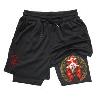 Shorts De Gimnasio Anime Fullmetal Alchemist Para Hombres 2 En 1 Compresión Con Bolsillos 5 Pulgadas Secado Rápido Running Fitness - details 3
