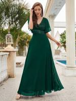 Vestido De Novia Sastre Unithorse Elegante Con Encaje Y Mariposa En Manga Chiffon Para Damas De Honor V-Neck Largo Al Piso - details 31