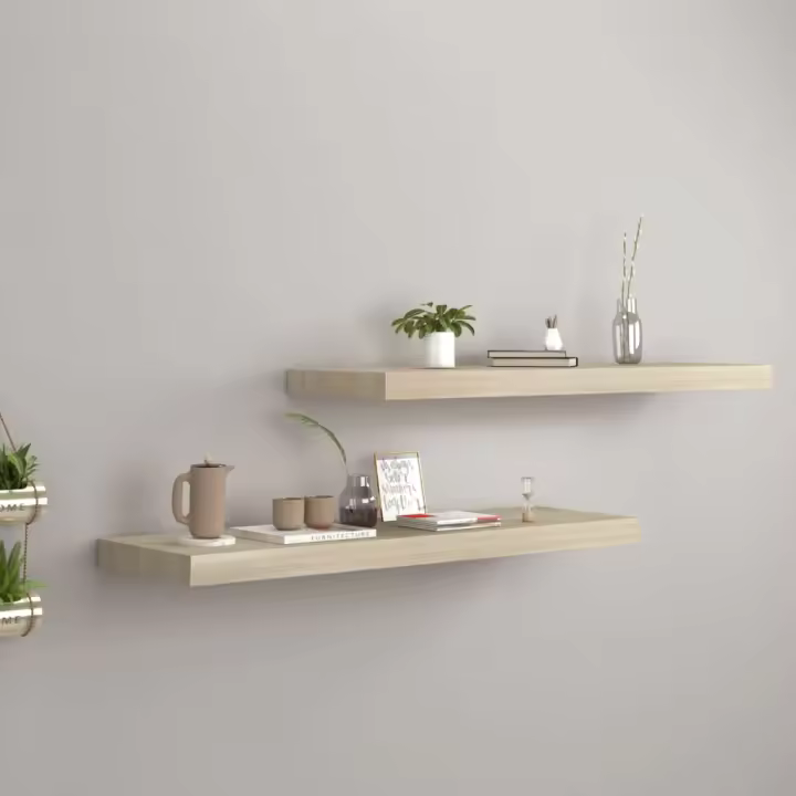 Estantes flotantes de pared 4 uds MDF color roble 80x23,5x3,8cm - 1
