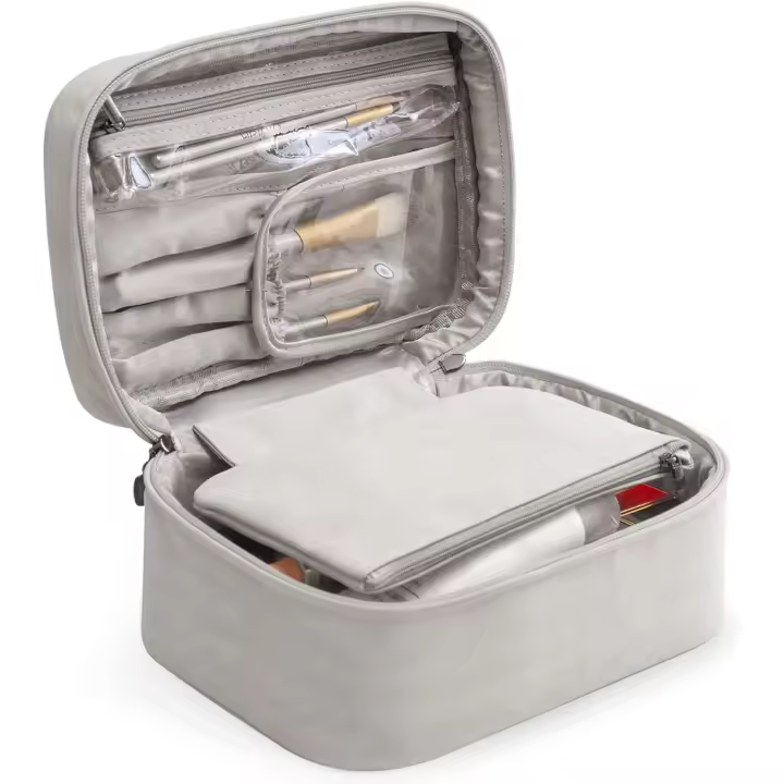 Neceser Mujer Impermeable Neceser Maquillaje Grande Bolsas de Aseo Neceser Viaje Bolsa de Cosméticos 2 Piezas Bolsa de Maquillaje Gris - 1